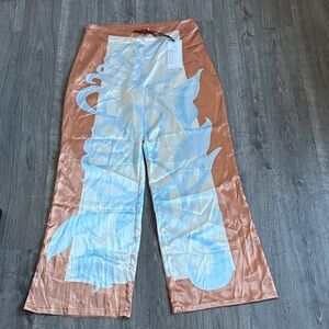 Lulumari Artistic Wide Leg Pants in Light Blue and Tan